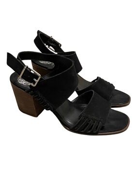 Vince Camuto Karmelo Block Heel Open Toe Sandals Black Leather Women's 9
